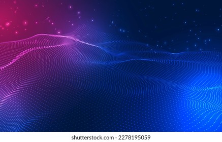 Abstract Waving Dots Particle Technology Background Design. Background big data visualization futuristic technology. The glow of a fractal element in a futuristic. Hi-tech and big data. Vector EPS10.