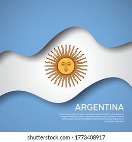 Abstract waving flag of argentina. Paper cut style. Creative background for Argentina patriotic holiday card design. Graphic background for a poster. Vector illustration of argentinian flag. Banner