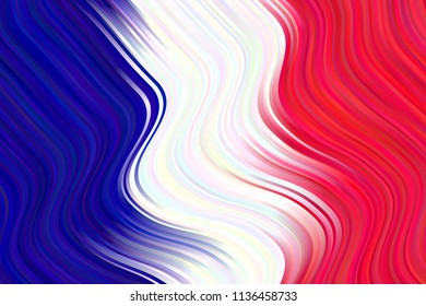 Abstract Waving Flag of France Design. French Flag Gradient Distorted Wavy Stripes Vector Background. Vivid Blue White Red Fluid Texture. Dynamic Diagonal Curvy Lines Texture.