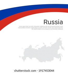 Abstract waving flag, mosaic map russia. Flat style. Creative background for design of patriotic holiday card of russia. National poster. State russian patriotic cover, flyer. Vector tricolor design