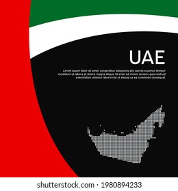 Abstract waving flag mosaic map of united arab emirates. Creative background for design of the patriotic holiday card uae. National Poster. Flat style. UAE business booklet, flyer. Vector