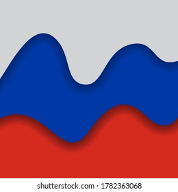 Abstract waving flag of russia. Paper cut style. Creative background for design of patriotic holiday card. Graphic abstract background for poster. Vector illustration Russian flag. Banner