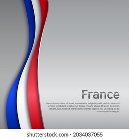 Abstract waving france flag. Paper cut style. Creative metal background for patriotic, greeting card design. National Poster. State French patriotic cover, booklet, flyer. Vector tricolor design