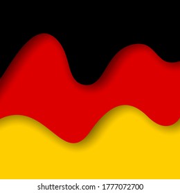 Abstract waving germany flag. Creative background for patriotic holiday card design. Graphic abstract background for a poster. Paper cut style. Vector illustration of the German flag. Banner