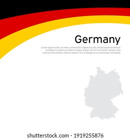 Abstract waving germany flag and mosaic map. Creative background for germany patriotic holiday card design. National poster. State german patriotic cover, flyer. Vector flat tricolor design