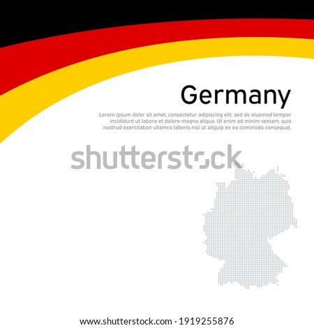 Abstract waving germany flag and mosaic map. Creative background for germany patriotic holiday card design. National poster. State german patriotic cover, flyer. Vector flat tricolor design