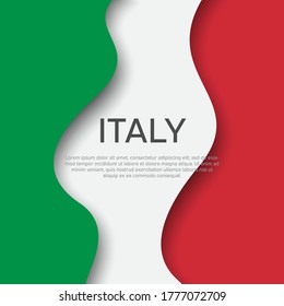 Resumen ondeando la bandera italia. Fondo creativo para el diseño de postales de vacaciones en Italia. Folleto de negocios. Estilo de corte de papel. Fondo gráfico para el afiche. Ilustración vectorial de la bandera italiana. Banner