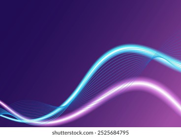 Abstract waving line technology on blue and purple Background.  For backdrop, book cover or banner.