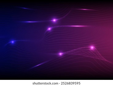 Abstract waving line technology on blue and purple Background.  For backdrop, book cover or banner.