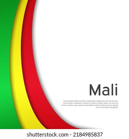 Abstract waving mali flag. State malian patriotic banner, cover, booklet, flyer. Paper cut style. Creative background for patriotic, festive card design. National Poster. Vector tricolor design