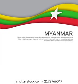 Abstract waving myanmar flag. Creative background for design of patriotic holiday card. National poster. State myanmar patriotic cover, flyer. Paper cut style. Vector tricolor design