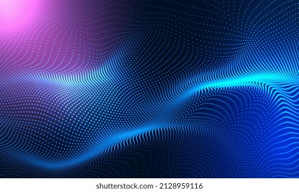 Abstract Waving Particle Technology Background Design. Abstract Wave Moving Dots Flow Particles, Hi-tech And Big Data Background Design For Brochures, Flyers, Magazine, Business Card, Banner. Vector