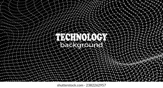 Abstract Waving Particle Technology Background Design. Abstract wave moving dots flow particles, hi-tech and big data background design for brochures, flyers, magazine, business card, banner. Vector