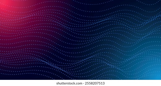 Abstract Waving Particle Technology Background Design. Abstract wave moving dots flow particles, hi-tech and big data background design for brochures, flyers, magazine, business card, banner.
