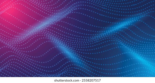 Abstract Waving Particle Technology Background Design. Abstract wave moving dots flow particles, hi-tech and big data background design for brochures, flyers, magazine, business card, banner