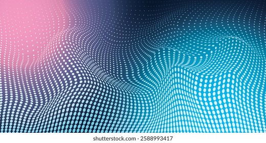 Abstract Waving Particle Technology Background Design. Abstract wave moving dots flow particles, hi-tech and big data background design for brochures, flyers, magazine, business card, banner