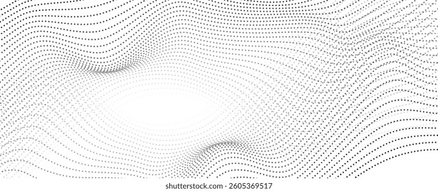 Abstract Waving Particle Technology Background Design. Abstract wave moving dots flow particles, hi-tech and big data background design for brochures,