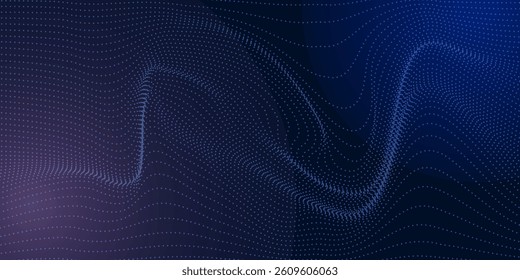 Abstract Waving Particle Technology Background Design. Abstract wave moving dots flow particles art, hi-tech and big data background design