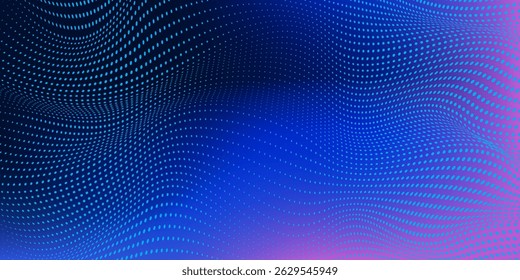 Abstract Waving Particle Technology Background Design. Abstract wave moving dots flow particles, hi-tech and big data background design for brochures, flyers, magazine, business card, banner. Vector