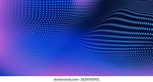 Abstract Waving Particle Technology Background Design. Abstract wave moving dots flow particles, hi-tech and big data background design for brochures, flyers, magazine, business card, banner. Vector