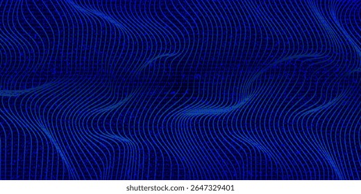 Tecnologia de Partículas de Onda Abstrata Projeto de Fundo. Abstrato onda movendo partículas de fluxo de pontos, alta tecnologia e design de fundo de grandes dados para brochuras, folhetos, revista, cartão de visita, banner. Vetor