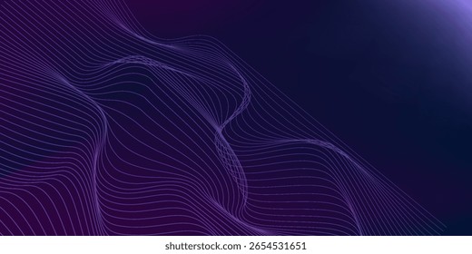 Tecnologia de Partículas de Onda Abstrata Projeto de Fundo. Abstrato onda movendo partículas de fluxo de pontos, alta tecnologia e design de fundo de grandes dados para brochuras, folhetos, revista, cartão de visita, banner. Vetor