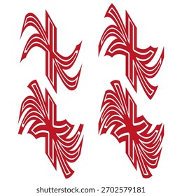 Abstract waving ribbons. Dynamic red shapes. Motion lines Vector. White background element.