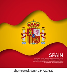 Abstract waving spain flag. Paper cut style. Creative background for spain patriotic holiday card design. Graphic background for the poster. Vector illustration of the spanish flag. Banner