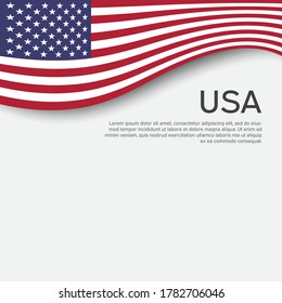 Resumen ondeando la bandera estadounidense. Fondo creativo para el diseño de las vacaciones patrióticas americanas. Afiche nacional de EEUU. Folleto de negocios, portada, banner en colores estadounidenses. Estilo de corte de papel. Diseño de vectores
