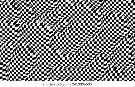 Abstract wavy 3d mesh. Geometric dynamic wave. Distorted square grid. Warped mesh texture. Wireframe wave geometry grid. Vector illustration
