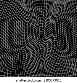Abstract wavy 3d mesh on a black background. Geometric dynamic wave. 3D technology wireframe. Vector illustration.