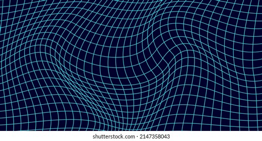 Abstract wavy 3d mesh on a blue background. Geometric dynamic wave. 3D technology wireframe. Vector illustration.