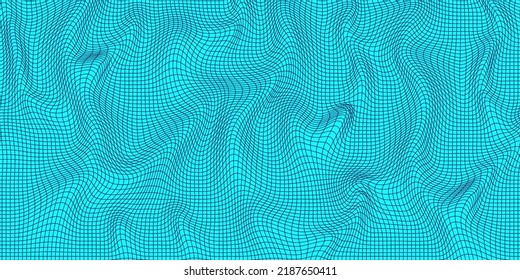 Abstract wavy 3d mesh on a blue background. Geometric dynamic wave. 3D technology wireframe. Vector illustration.