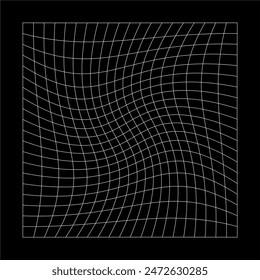 Abstraktes gewelltes 3D-Netz auf schwarzem Hintergrund. Geometrische dynamische Welle 3D-Technologie Drahtmodell-Vektorillustration.