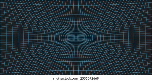 Abstract wavy 3d mesh on a blue background. Geometric dynamic wave. 3D technology wireframe. Vector illustration.