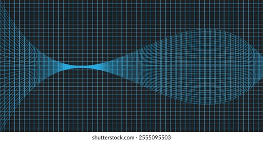 Abstract wavy 3d mesh on a blue background. Geometric dynamic wave. 3D technology wireframe. Vector illustration.