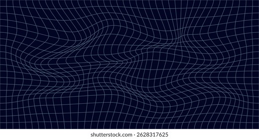 Abstract wavy 3d mesh on a blue background. Geometric dynamic wave. 3D technology wireframe. Vector illustration.