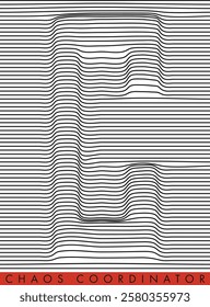 Abstract wavy alphabet - C, waving, billowy and undulating lines. Vertical stripes with billowy, squiggle distortion effect. squiggle parallel stripes. Oscillation, pulse warp effect, design element