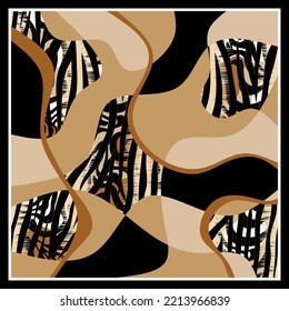 Abstract wavy, animal skin pattern. Silk scarf design. Vector Illustration.