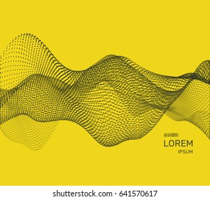 Abstract wavy background for banner, flyer, book cover, poster. Dynamic effect. 3d perspective grid. Vector illustration with dots. Network design with particle.