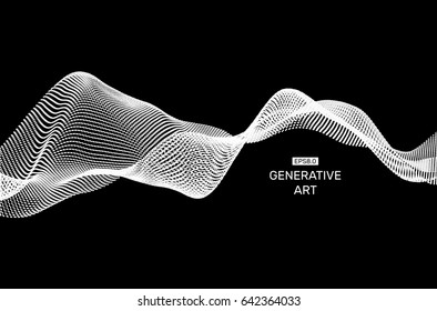 Abstract wavy background for banner, flyer, book cover, poster. Dynamic effect. 3d perspective grid. Vector illustration with dots. Network design with particle.