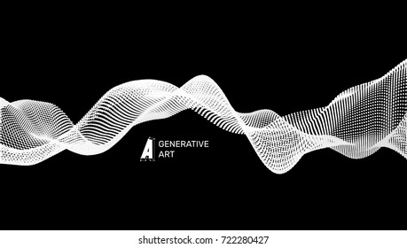 Abstract wavy background for banner, flyer, book cover, poster. Dynamic effect. 3d perspective grid. Vector illustration with dots. Network design with particle.