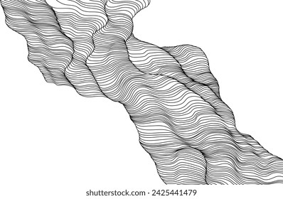 Abstract wavy background. Black and white lines. Hand drawn illustration.