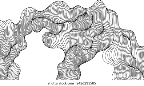 Abstract wavy background. Black and white lines. Hand drawn illustration.