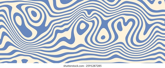 Abstract wavy background with blue and cream colors. The background features blue lines creating a flowing, organic texture. Psychedelic pattern background vector. Blue background.