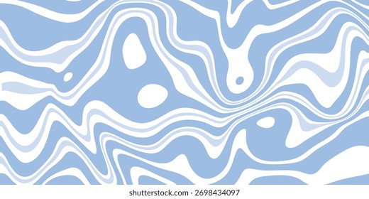 Fundo ondulado abstrato nas cores azul e branco. Padrão fluido moderno com linhas curvas e formas orgânicas. Design de vetor mínimo para impressões, empacotamento e decoração de web.