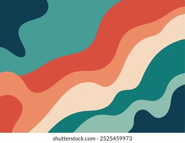 Fundo ondulado abstrato em uma paleta de cores calmante, perfeito para adicionar um toque moderno aos seus projetos. As formas fluidas e orgânicas criam uma sensação de tranquilidade.