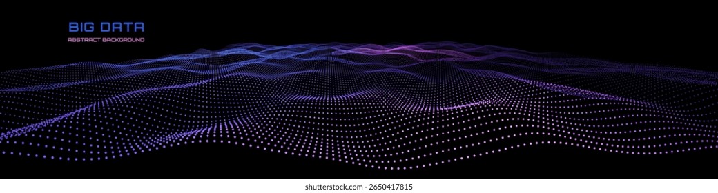 Abstract wavy background color points  on dark blue. Array with particles in dynamic lines cyberspace. Concept technology futuristic style.