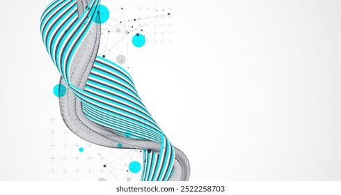 Fundo ondulado abstrato com linhas coloridas e onda wireframe. Vetor desenhado à mão.