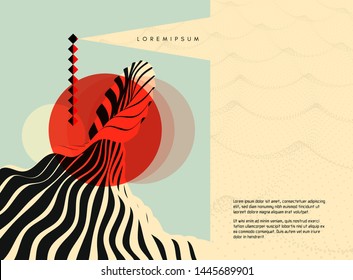 Abstract wavy background. Cover design template. Lighthouse on the sea. Beacon in ocean. 3d vector illustration for brochure, magazine, poster, presentation, flyer or banner. 